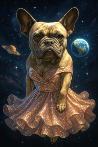 Star Mountain Design: AI article. French Bulldog in space